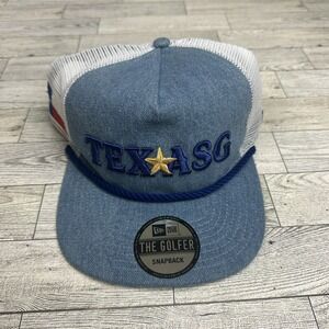 New Era The‎ Golfer Snapback Trucker Hat Denim Texas Star Mesh White Blue